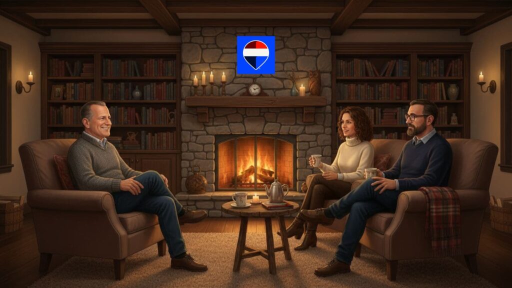 does your real estate office make you feel at home like this fireside chat