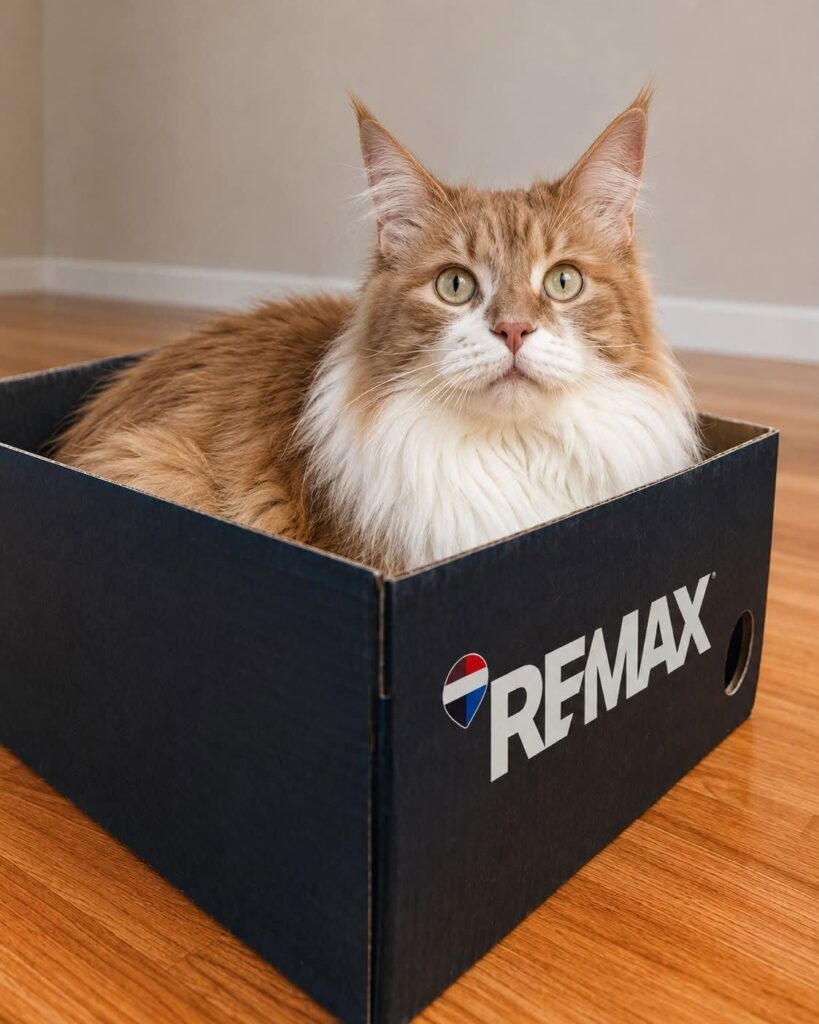 max found his purr fect home found your home fast with REMAX like this purrfect cat!